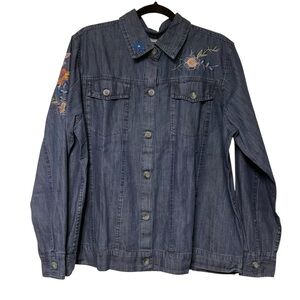 Collections etc. XL Chambray Embroidered lightweight Jacket-shirt Boho-chic